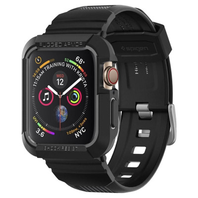 Husa pentru Apple Watch 4/5/6/7/8/SE (44/45mm) + Curea - Spigen Rugged Armor Pro - Black foto