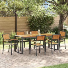 vidaXL Set de masă pentru grădină 7 pcs negru și maro 200 x 90 x 75 cm