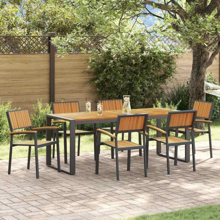 vidaXL Set de masă pentru grădină 7 pcs negru și maro 200 x 90 x 75 cm 3284389