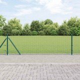 Gard din S&acirc;rmă Sudată cu 13 St&acirc;lpi cu Flanșe Verde 0.5x100 m Oțel