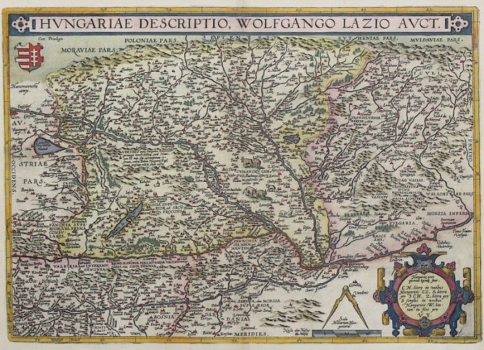Harta &#039;Hungariae Descriptio&#039;, de Abraham Ortelius, Atlasul Theatrum Orbis Terrarum, Antwerp, 1581