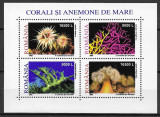 Rom&acirc;nia 2002 - Corali si anemone de mare, bloc de 4 marci, MNH, LP 1577a, Nestampilat