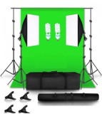 Kit studio foto,2 lumini softbox,suport fundal 2x2m,becuri foto + panza fundal verde