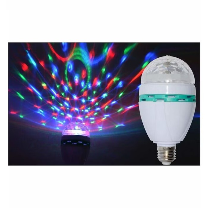Bec LED RGB Multicolor E27 cu Cap Rotativ, Efect Disco, Putere 3W