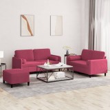 VidaXL Set canapele cu perne, 3 piese, roșu vin, catifea