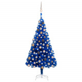 VidaXL Brad Crăciun pre-iluminat cu set globuri, albastru, 150 cm, PVC