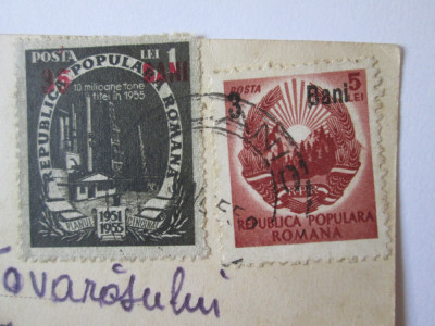 Carte poștală circulată 1955 cu timbre cu supratipar planul cincinal 1951-1955 foto