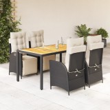 VidaXL Set mobilier de grădină cu perne, 5 piese, negru, poliratan