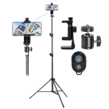 Kit universal pentru fotografie si filmari cu telefon, trepied reglabil 200 cm, brat flexibil cu cap bila, suport telefon rotativ portret landscape, t