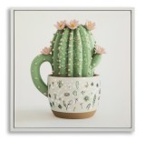 Mauro Ferretti Tablou Imprimat Pe P&acirc;nză Lacuită, Cu Ramă, Model &laquo;Borcan Cu Cactus&raquo;, Orientare Orizontală, Dimensiuni 40 X 2,8 X 40 Cm | Aosom Romania