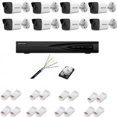 Kit supraveghere complet cu 8 camere IP, 4MP, IR 30m, lentila 2.8mm, NVR cu 8 canale IP, Ultra HD 4K, accesorii SafetyGuard Surveillance