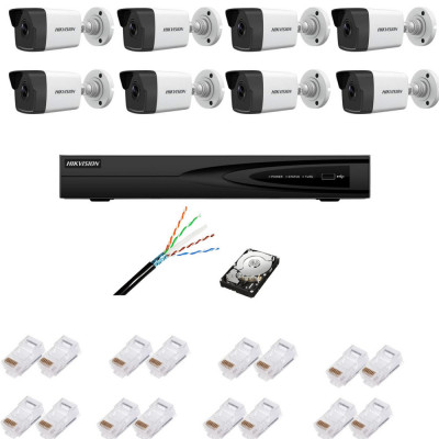 Kit supraveghere complet cu 8 camere IP, 4MP, IR 30m, lentila 2.8mm, NVR cu 8 canale IP, Ultra HD 4K, accesorii SafetyGuard Surveillance foto