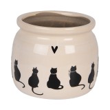 Cumpara ieftin Ghiveci flori ceramica bej neagra Pisicute 16x13 cm