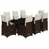 Cumpara ieftin Set bistro de gradina cu perne, 9 piese, maro, poliratan