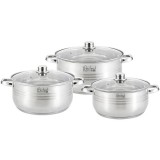 Set de Oale din Otel Inoxidabil cu Capac din Sticla, 5,5 / 7 / 8,5 Litri Handy KitchenServ, Perfect Home