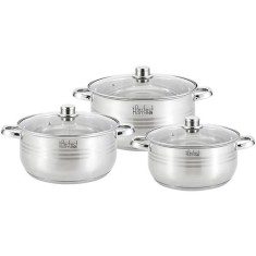 Set de Oale din Otel Inoxidabil cu Capac din Sticla, 5,5 / 7 / 8,5 Litri Handy KitchenServ foto