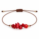 Brățară șnur coral, 7 cristale naturale, reglabilă