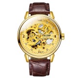 Ceas barbatesc Tevise Mecanic automatic Auriu Maro Skeleton Elegant