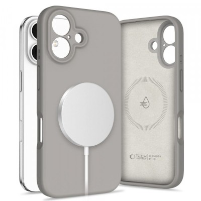 Husa MagSafe pentru Apple iPhone 16, Tech-Protect, Liquid Silicone, Gri foto