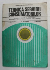 TEHNICA SERVIRII CONSUMATORILOR , MANUAL PENTRU CLASELE XI - XII , LICEE ECONOMICE de E. DOBRESCU ...G. MORJAN , 1995 , PREZINTA PETE SI HALOURI DE AP foto