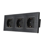 Priza schuko tripla Luxion LX-3MP010A-B, incastrat, contact de protectie, rama din aluminiu inclusa, negru