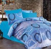 Lenjerie de pat pentru o persoana cu husa elastic pat si fata perna patrata, Blue circles, bumbac ranforce, gramaj tesatura 120 g/mp, multicolor, 3 pi
