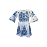 Cumpara ieftin Rochie Traditionala Alba pentru Fetite cu Motiv Floral Albastru - RTF02