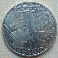 (A421) MONEDA DIN ARGINT FRANTA - 10 EURO 2010, REGIUNI - RHONE ALPES, 10 GRAME