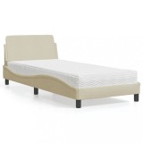 VidaXL Pat cu saltea, Dover, crem, 90x190 cm, textil 3208309