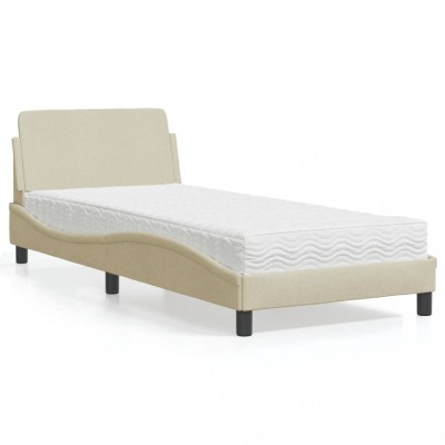 vidaXL Pat cu saltea, Dover, crem, 90x190 cm, textil 3208309 foto