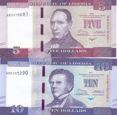 Bancnota Liberia 5 si 10 Dolari 2016/17 - P31/32 UNC ( set x2 ) foto