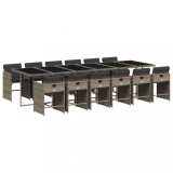 Set mobilier de gradina cu perne, 13 piese, gri, poliratan