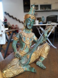 Asian Thai Gilt Bronze Of An Angel Buddha Playing Music