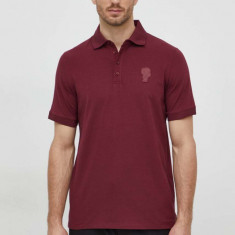 Karl Lagerfeld tricou polo barbati, culoarea bordo, cu imprimeu