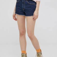 Levi's pantaloni scurti jeans femei, culoarea albastru marin, neted, high waist