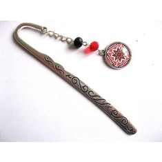 Semn de carte din metal si sticla cu motiv traditional, cadou deosebit 30123