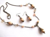 Set Bijuterii Perle Naturale Handmade cu Cristale, Colier și Cercei