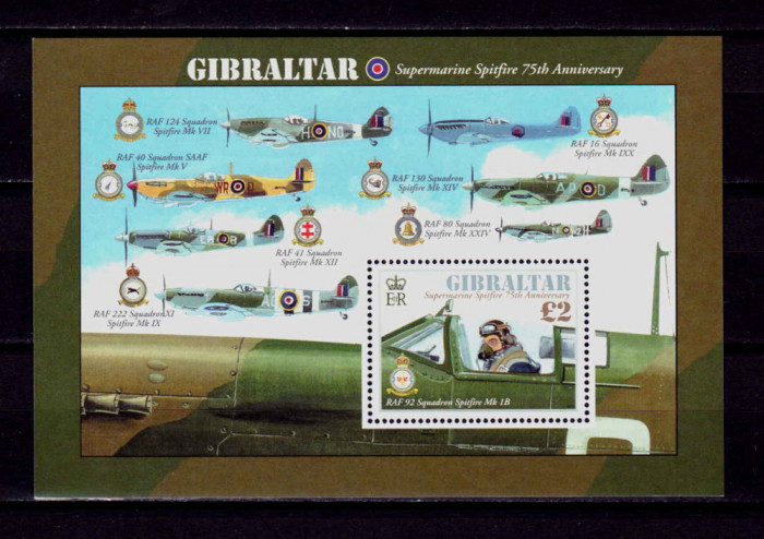 ✅Gibraltar 2011 &quot;A 75-a aniversare - avion Spitfire Supermarine &quot; ,bloc 103, MNH