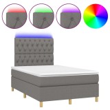 Cumpara ieftin Pat cu arcuri, saltea si LED, gri inchis, 120x190 cm, textil