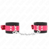 KINK - NYLON WRIST RESTRAINTS BLACK WITH LEATHERETTE BELT RASPBERRY ROSE ADJUSTABLE 19-29 CM X 5.1 CM, KINK WRIST RESTRAINT