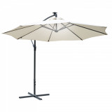 Outsunny Umbrelă Solară de Grădină cu Braț Manivelă și Iluminare LED Solară 8 Benzi &Phi;295x245cm Crem | Aosom Romania