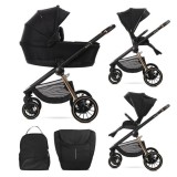 Carucior set 2 in 1, Lorelli Bianca, cos landou individual cu maner de transport, cadru din aluminiu, pana la 22 kg, Black