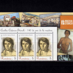 RO 2019 ,LP 2231 ," Cecilia Storck , 140 ani n." , triptic+manseta sus, MNH