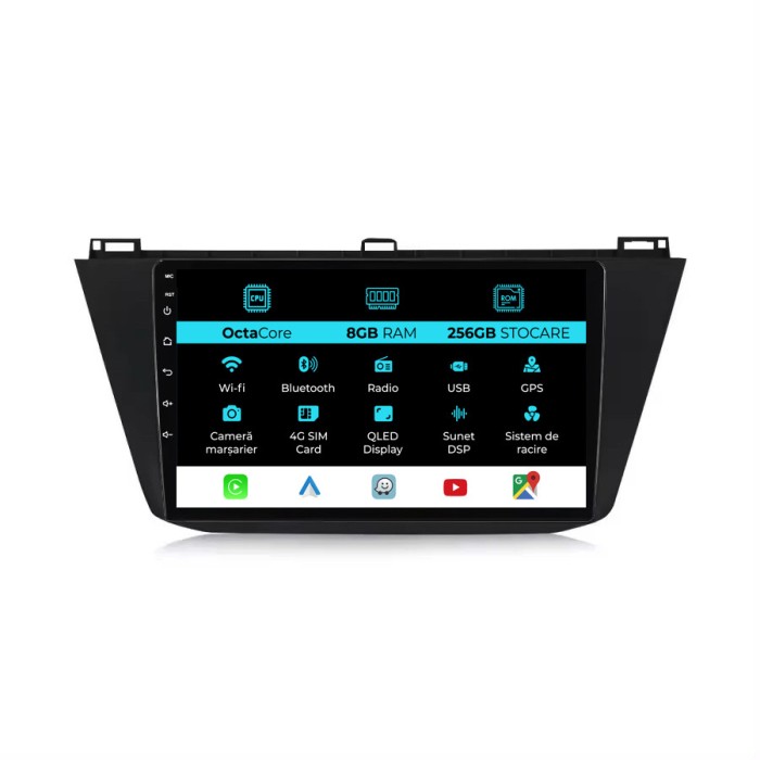Navigatie Dedicata Volkswagen Tiguan (2016 - 2023) 10 Inch, 8Gb Ram, 256Gb stocare, Carplay