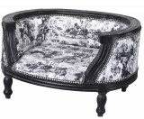 Canapea pentru caine din lemn masiv negru cu tapiterie alb cu negru CAT700I63, Sufragerii si mobilier salon, Baroc