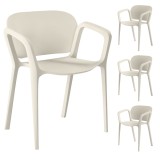 Outsunny Set 4 Scaune de Grădină Stivuibile cu Brațe, Rezistente la Raze UV și Impermeabile, 60x56x75 cm, Alb | Aosom Romania