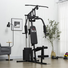 HOMCOM Statiune fitness cu greutati de 45kg pentru antrenament profesional la tine acasa, din otel, 135x103x210cm, Negru