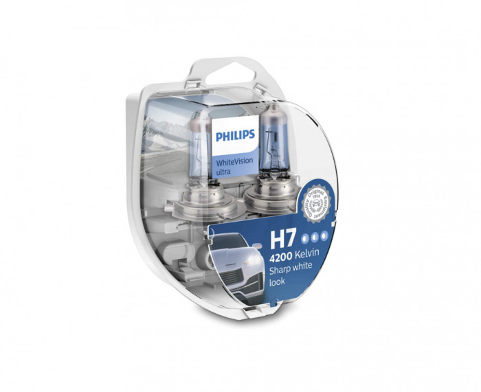 Bec Philips 12972WVUSM WhiteVision pentru faruri auto (H7, 55 W, Halogen, Faza lunga, Faza scurta, PX26d, 4200 K, alb intens) - RESIGILAT