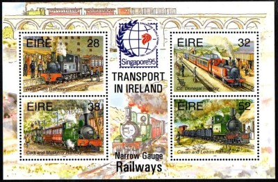 Irlanda 1995 - Trenuri, transport, Expo Singapore, bloc neuzat foto