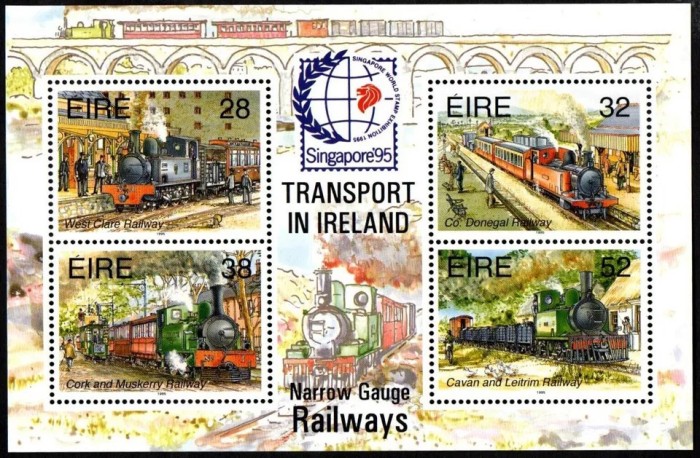 Irlanda 1995 - Trenuri, transport, Expo Singapore, bloc neuzat